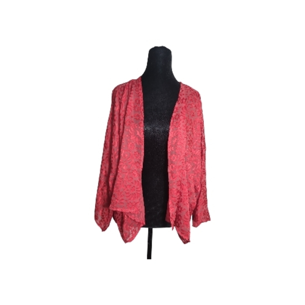 Vintage Small Tomato Red Velvet Burnout Kimono Shrug By Cottage Boho Chic Resort